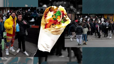 FOTO: Coadă de zeci de persoane la un fast food din București, după ce Dorian Popa a anunțat șaorma gratis: „Să fie la toată lumea”