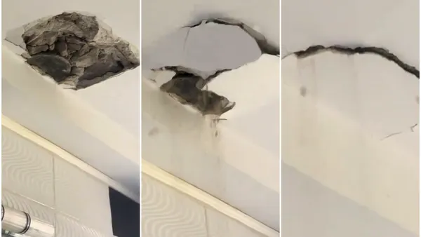 Un tânăr a rămas fără tavan în baie, chiar în timp ce făcea duș. Vecinii au ajuns cu bormașina la el în casă