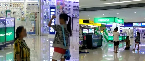 Scene de necrezut într-un mall din Thailanda: o fetiță și-a pus mama să îngenuncheze în fața ei. Care este motivul 