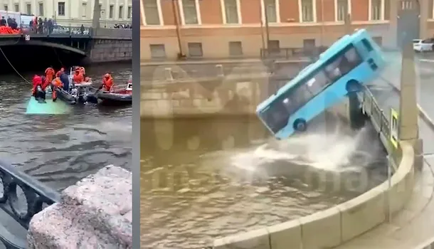 <span style='background-color: #2c4082; color: #fff; ' class='highlight text-uppercase'>VIDEO</span> Un autobuz cu pasageri a căzut într-un râu din Sankt Petersburg. Cel puţin patru oameni au MURIT, iar alți patru sunt în comă