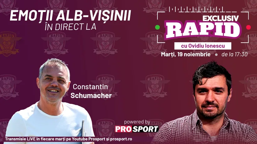 Ne pregătim de CFR Cluj - Rapid la „EXCLUSIV RAPID, cu Schumi-gol, de la 17:30, LIVE, pe YouTube – ProSport