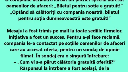 BANC | O companie aeriană a lansat un pachet special adresat oamenilor de afaceri: „Biletul pentru soție e gratuit!”