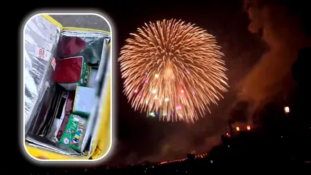 Un bărbat vindea materiale pirotehnice dintr-o geantă de livrare, lângă un centru comercial din București. Jandarmii au intervenit