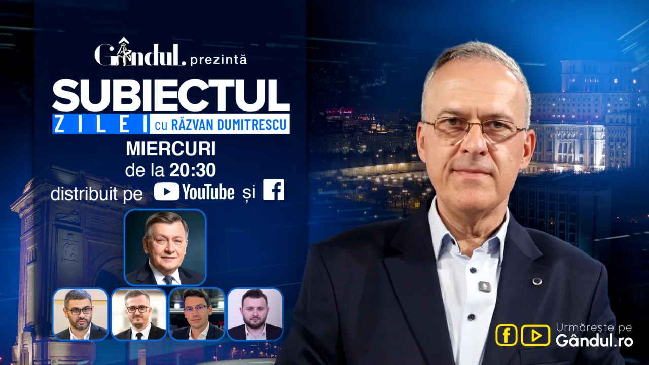 „Subiectul Zilei cu Răzvan Dumitrescu” începe miercuri, 12 august, de la ora 20:30, live pe Gândul. În exclusivitate Crin Antonescu, analiză bisturiu despre cea mai gravă criză din ultimii ani