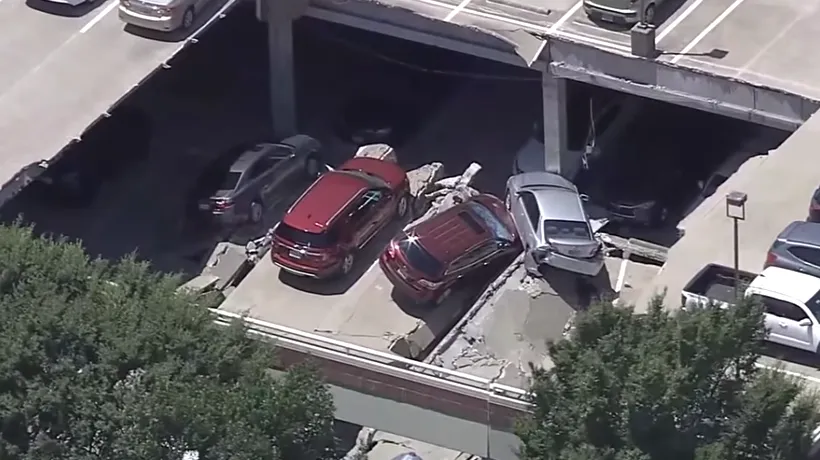 O parcare supraterană din SUA s-a prăbușit din senin. Peste 20 de mașini au fost distruse
