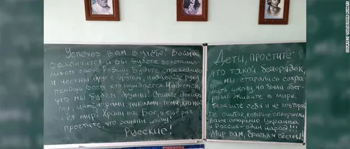 Mesaj din partea soldaților ruși pentru copiii ucraineni, după ce le-au distrus școala: „Trăiți în pace, aveți grijă de voi și nu repetați greșelile făcute de înaintașii voștri!”