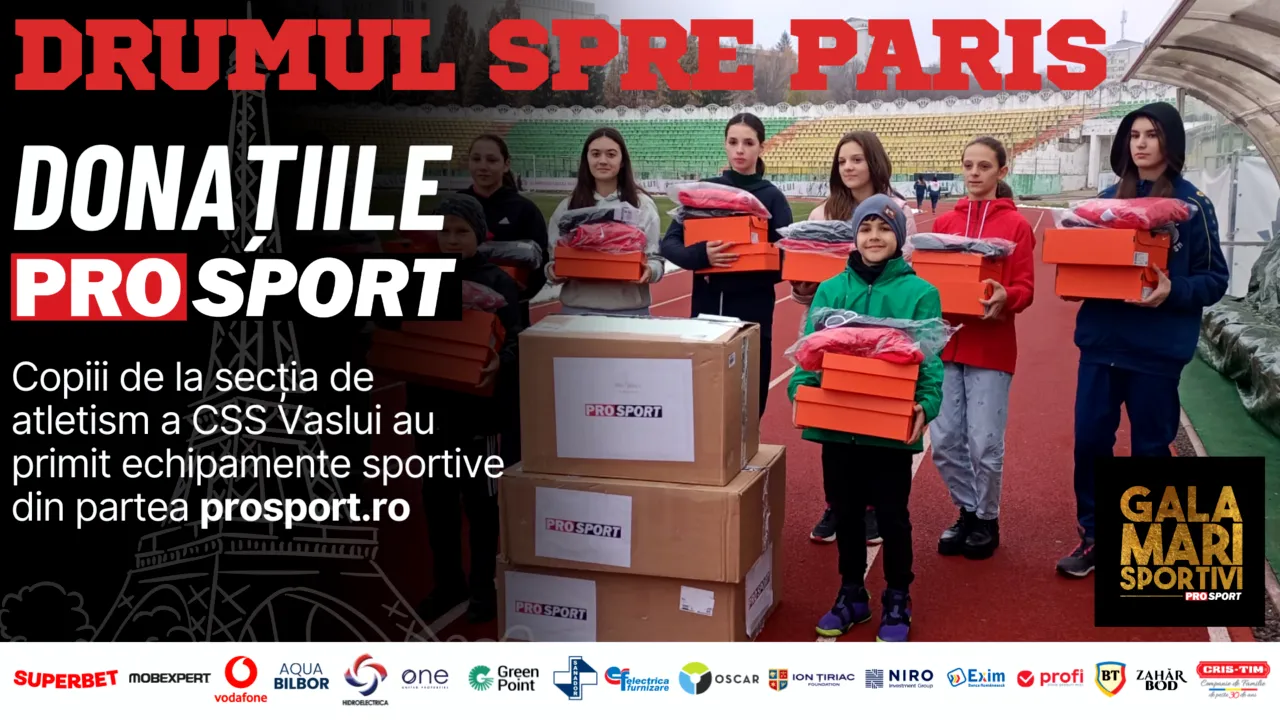 Gala Mari Sportivi 2023. ProSport a donat echipament sportiv în valoare de 10.000 de lei copiiilor de la CSS Vaslui, secția de atletism