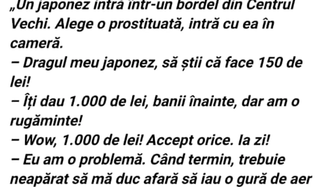 Bancul de luni | Un japonez intră într-un bordel din Centrul Vechi