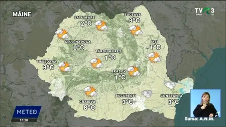 VREMEA în țară la noapte și mâine: răcire semnificativă și precipitații mixte