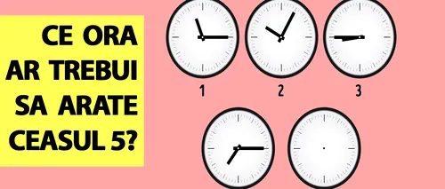 Test IQ exclusiv pentru genii | Ce oră indică al cincilea ceas din imagine?