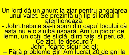 Bancul de sâmbătă | Un lord dă anunț la ziar pentru angajarea unui valet