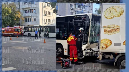 FOTO-VIDEO: Accident grav pe Calea Dorobanți din București, în care a fost implicat un autobuz STB. Patru persoane, transportate la spital