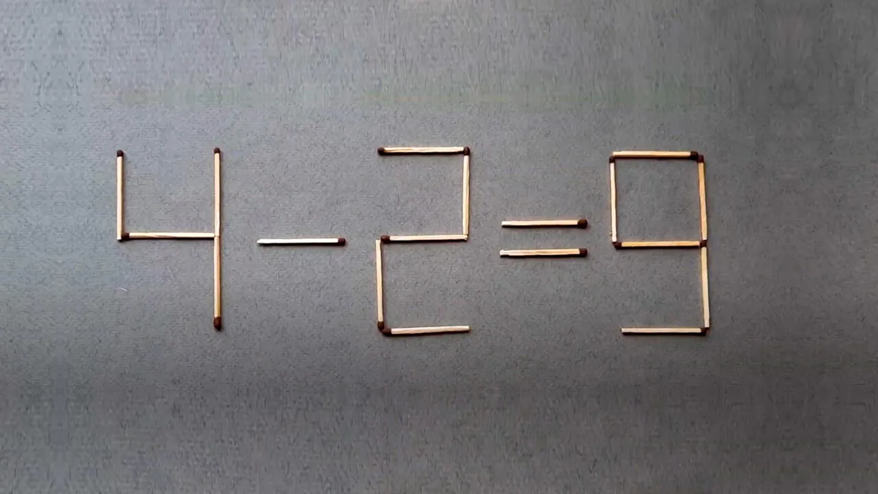 TEST de inteligență cu chibrituri | Mutați exact 2 bețe pentru a corecta 4 - 2 = 9