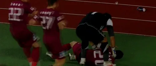 VIDEO: Derby-ul U Cluj - CFR Cluj, ÎNTRERUPT după ce portarul gazdelor l-a luat LA PUMNI pe Cadu de la CFR. Jucătorul a ajuns la spital. Partida NU S-A MAI RELUAT