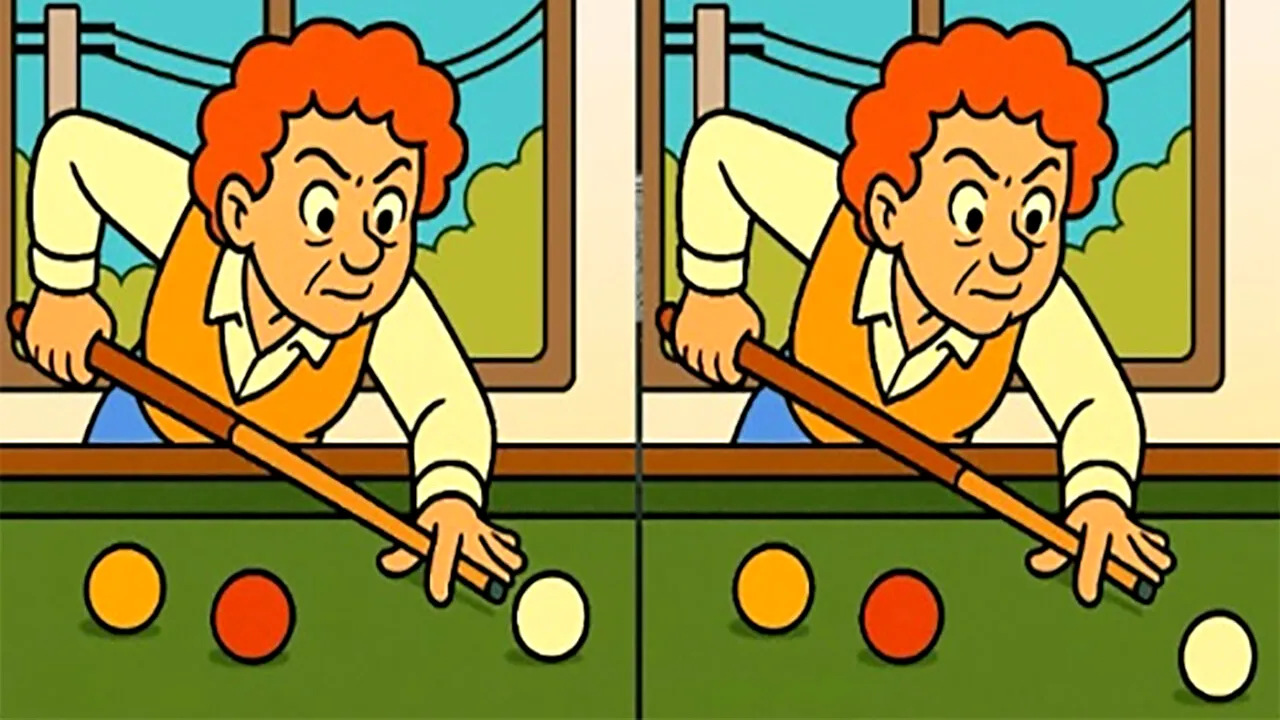 TEST de inteligență | Găsiți 3 diferențe între acești 2 bărbați care joacă biliard