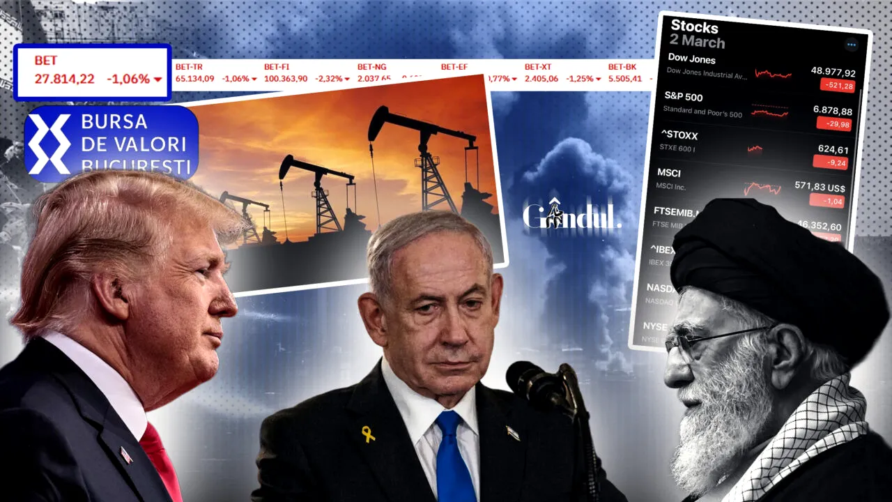 Ecoul războiului răsună în economia globală. Prețul petrolului sare în aer, bursele lumii au deschis „pe roșu”. Prețul aurului crește. Pe bursa de la București s-au evaporat 9 miliarde de lei în câteva ore