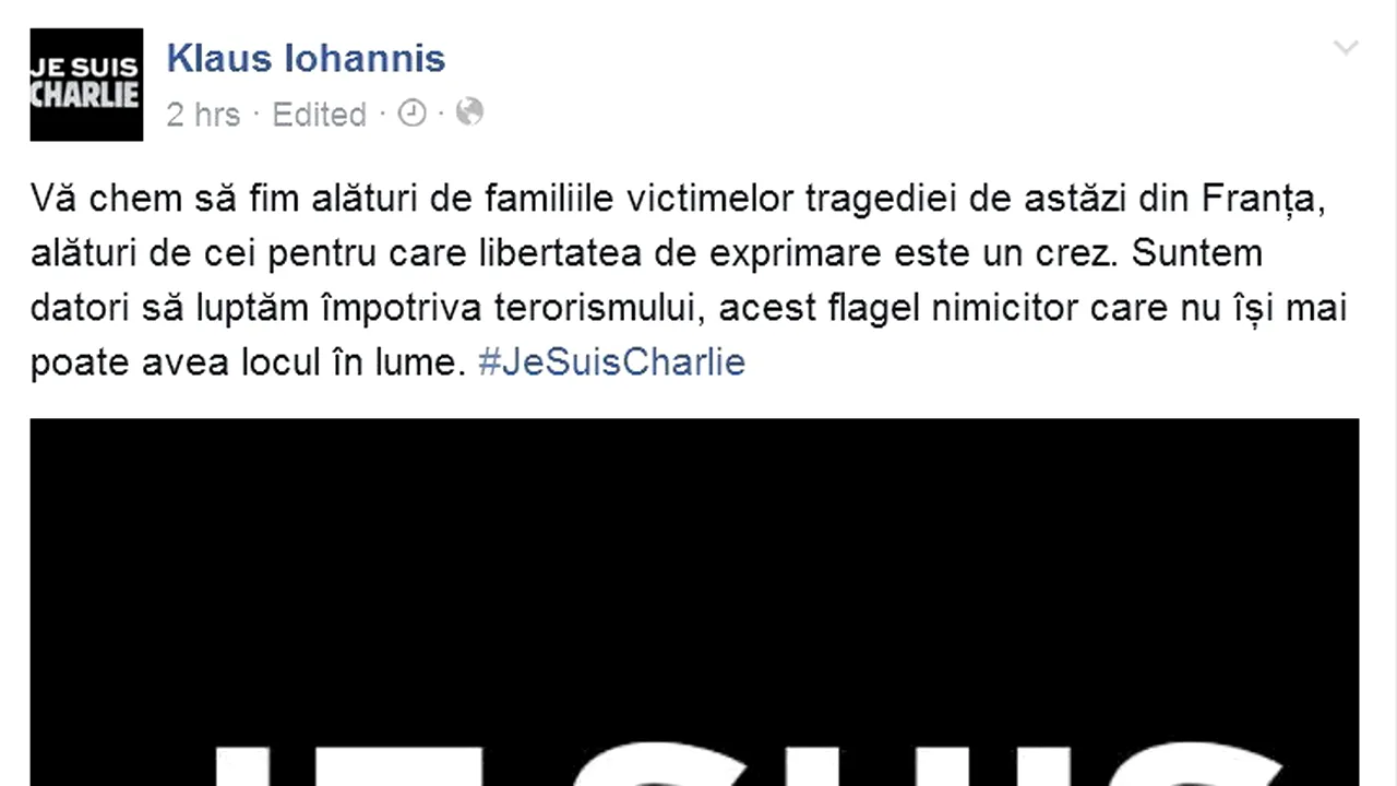 JE SUIS CHARLIE - Președintele Klaus Iohannis și-a schimbat fotografia de profil de pe Facebook 