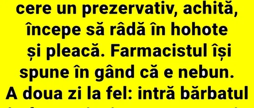 Bancul de vineri | Intră un tip în farmacie, cere un prezervativ, achită și începe să râdă în hohote