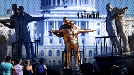 Statuia „Titanic” a lui Trump și Epstein atrage vizitatorii în Washington DC. Unde a fost amplasată sculptura realizată de un grup de artiști anonimi