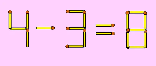 Test IQ cu chibrituri | 4-3=8 este greșit. Mutați un singur băț, pentru a corecta egalitatea