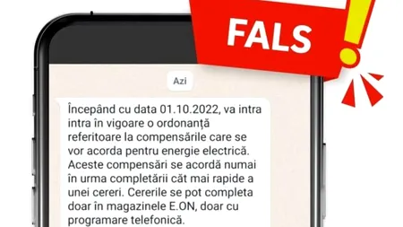 Atenție la mesajele false primite în numele E.ON! Energie România roagă consumatorii să nu dea curs invitațiilor