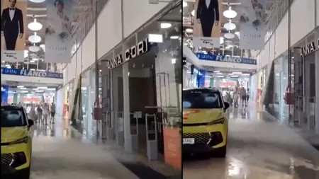 INUNDAȚIE de proporții la mall-ul din Craiova. Șuvoaie de apă curg din tavan