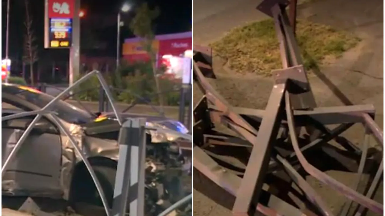 Accident pe Șoseaua Virtuții din Capitală. Un șofer a ajuns cu mașina pe liniile de tramvai după ce unul din cauciucuri a explodat