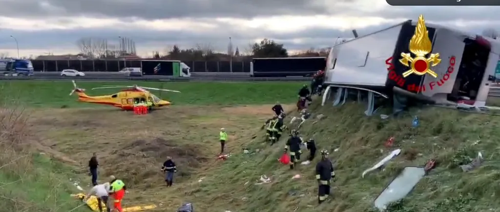 Un autocar cu români s-a răsturnat în Italia: 22 de răniți, unul în stare gravă (FOTO, VIDEO)