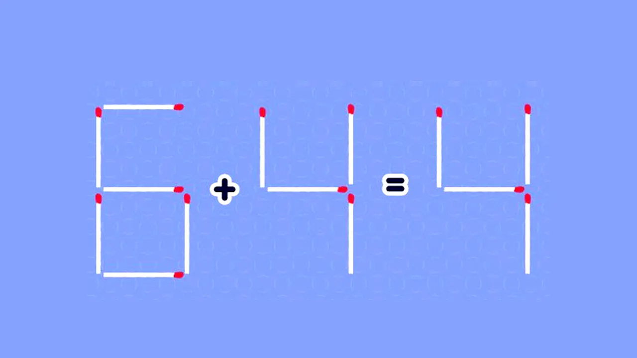 Test IQ | Mutați un singur băț de chibrit pentru a corecta egalitatea 6+4=4