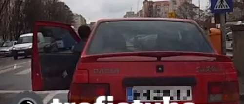 VIDEO: Momente incredibile în trafic. Cine coboară din această mașină
