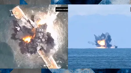 Imagini terifiante. Drona rusească a SPULBERAT nava ucraineană pe Brațul Sulina