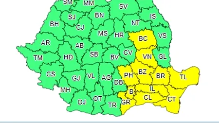 Cod galben de vânt puternic în Bucureşti şi în 10 judeţe. Zonele vizate