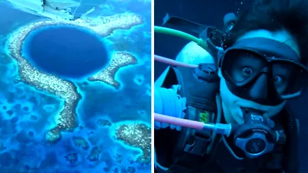 Descoperire IREALĂ la 120 de metri adâncime. Ce a găsit o scafandră în „Marea Gaură Albastră” din Belize