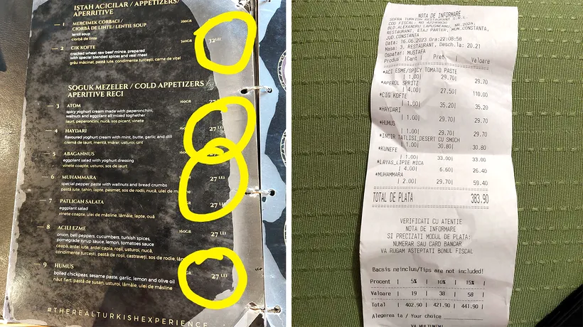 Cum a fost păcălit un TURIST la nota de plată, într-un restaurant turcesc din Constanța: Prețurile din meniu diferă