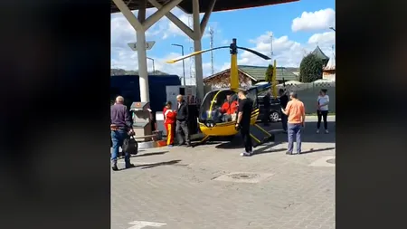ELICOPTER rămas fără combustibil, alimentat într-o benzinărie din Argeș / Aparatul, fără plan de zbor, nu avea voie sa aterizeze acolo