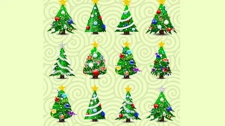 TEST de logică de Ajunul Crăciunului | Găsiți 2 brazi identici dintre cei 12 din imagine!