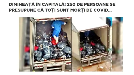 FAKE NEWS. Grupul pentru Comunicare Strategică: Știre în limba română despre un TIR cu morți de COVID-19 în București, pe un site din Rusia!