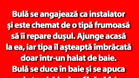 BANC | Bulă se angajează ca instalator și este chemat de o tipă frumoasă să îi repare dușul