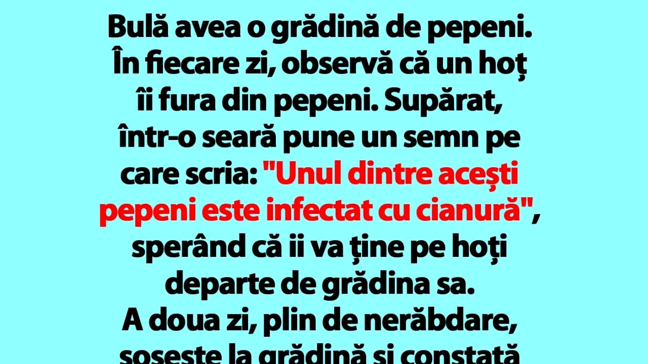 BANC | Bulă avea o grădină de pepeni. În fiecare zi, observă că un hoț îi fura câte unul