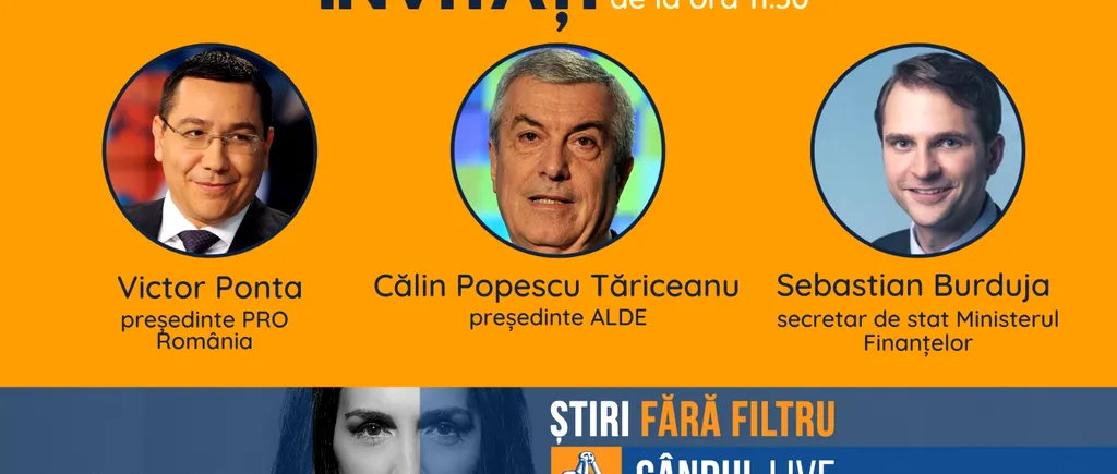 Președintele ALDE, Călin Popescu Tăriceanu, și președintele PRO România, Victor Ponta, printre invitații Emmei Zeicescu la ediția Gândul LIVE de joi, 13 august, de la ora 11.30