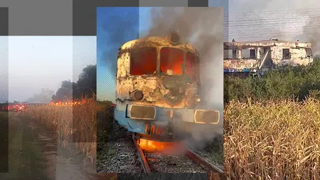 GALERIE FOTO-VIDEO: Un tren s-a făcut scrum la intrarea în gara din Oradea. Toți călătorii au fost evacuați