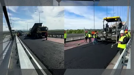 Podul de la Brăila, ASFALTAT a patra oară. Bitumul a fost special mixat pentru acest pod unic, proiectat pentru 120 de ani