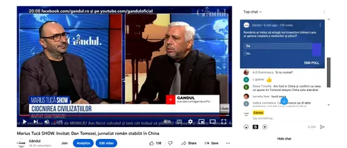 POLL Marius Tucă Show: „România ar trebui să atragă noi investitori chinezi care ar genera o creștere a veniturilor și joburi?”