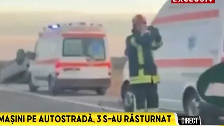 ACCIDENT rutier grav pe autostrada A1 București-Pitești. Șapte mașini au fost implicate, iar două persoane au fost rănite
