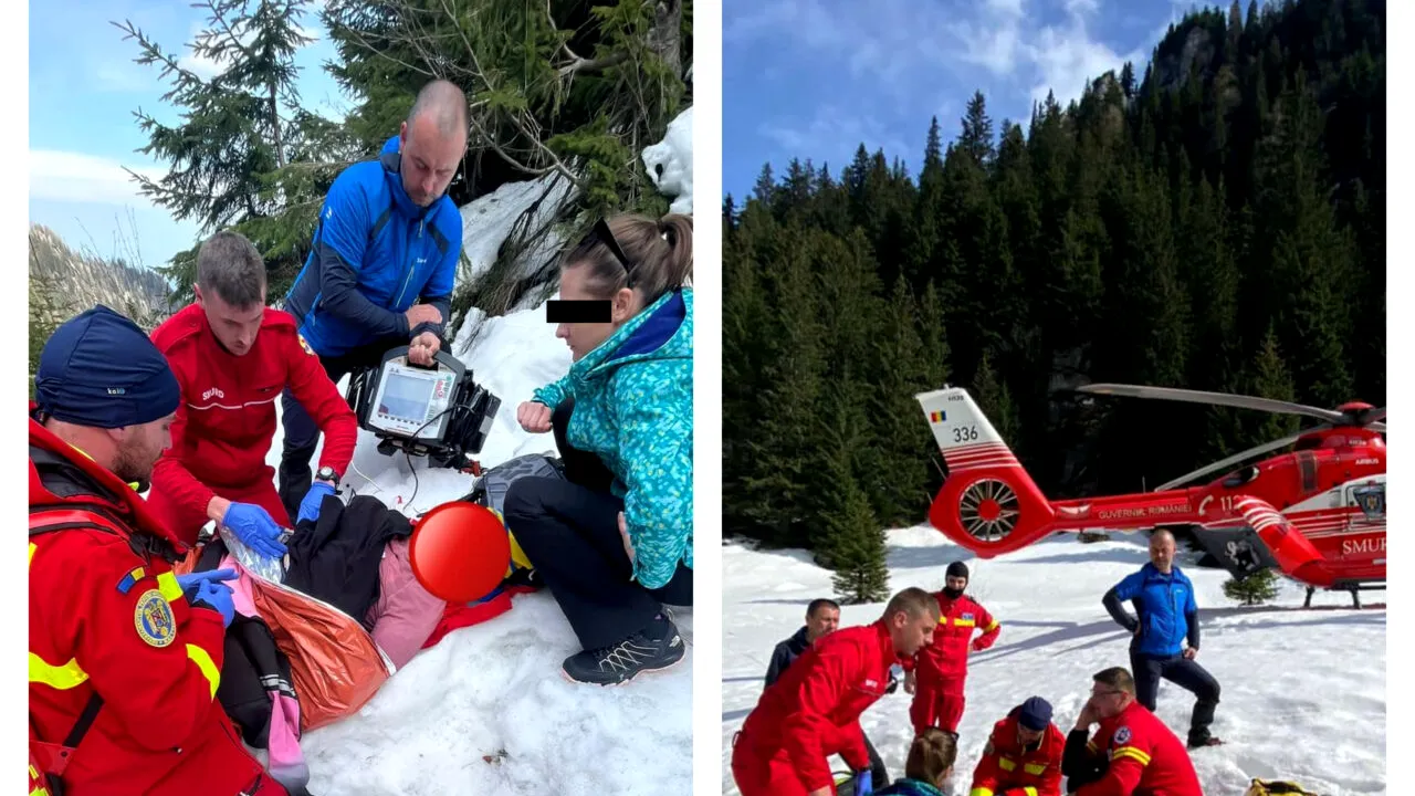 Turistă rănită în apropiere de cabana Mălăieşti, preluată de un elicopter SMURD. Femeia a alunecat pe gheață