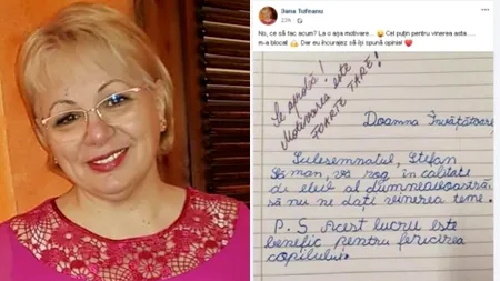 Învățătoarea care a acceptat să nu dea teme vineri, după ce un elev i-a explicat în scris că este un gest „benefic pentru fericirea copilului”, se află printre cele mai bune cadre didactice din Liga Profesorilor Excepționali