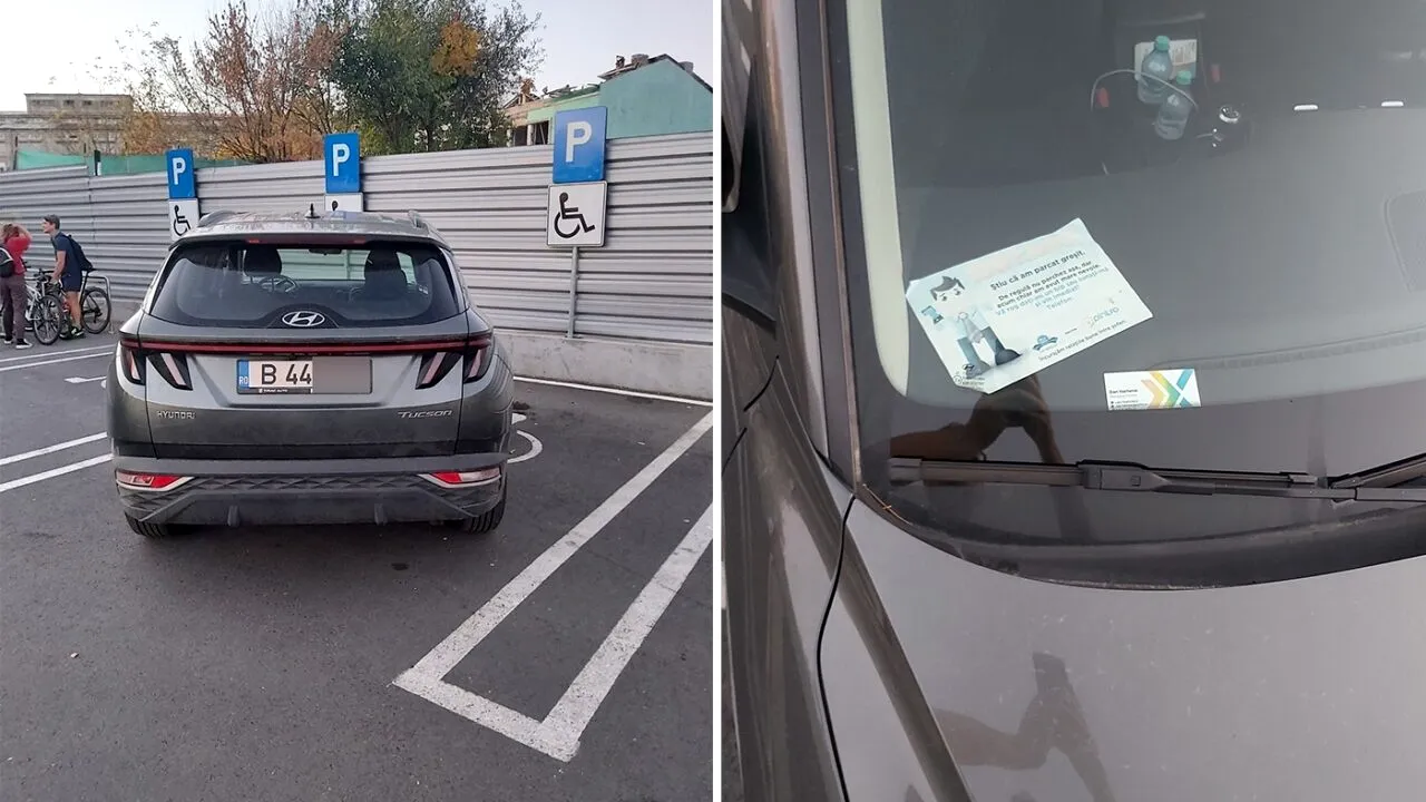 Ce bilețel a lăsat în parbriz un șofer din București, după ce a parcat pe locul persoanelor cu handicap: 
