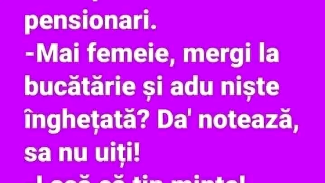 Banc. Un cuplu de pensionari: „Adu niște înghețeată, dar notează, să nu uiți!”