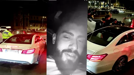 VIDEO. Scene „ca-n filme” la oră de vârf în București: Un șofer oprit de polițiști demarează în trombă cu patru jandarmi „agățați” de portieră. Și-a abandonat Mercedesul și a dispărut fără urmă