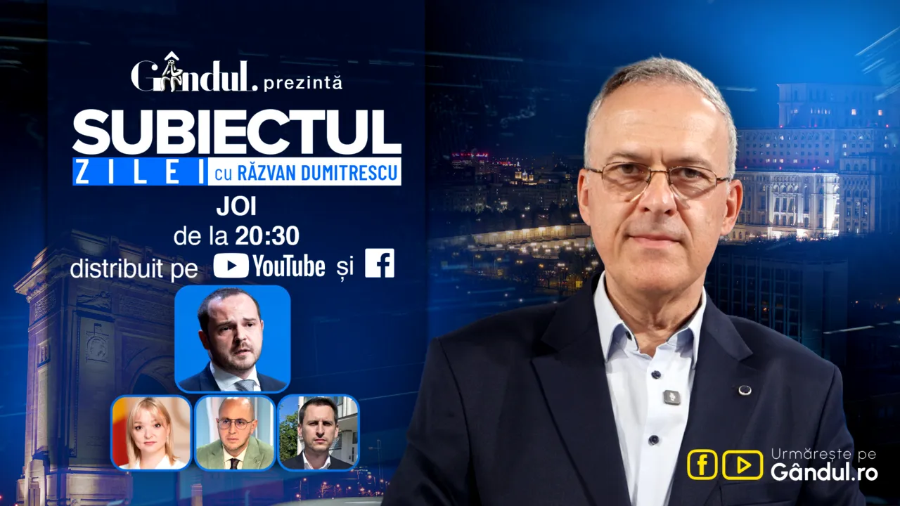 „Subiectul Zilei cu Răzvan Dumitrescu” începe joi, 24 septembrie, de la ora 20:30, live pe Gândul. Alexandru Rogobete, analiză despre soarta noului Executiv. De ce nu vrea Bolojan să părăsească Guvernul?